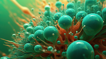 Fantastic abstract alien organic tissue. microbiology research. Generative AI. Illustration for banner, poster, cover, brochure or presentation.の素材