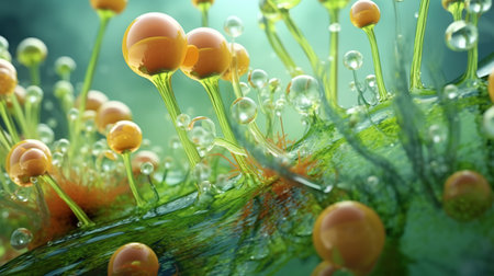 Fantastic abstract alien organic tissue. microbiology research. Generative AI. Illustration for banner, poster, cover, brochure or presentation.の素材