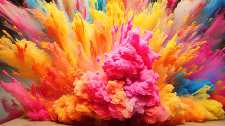Colored powder explosion. Holi festival. Generative AI. Illustration for banner, poster, cover, brochure or presentation.の素材