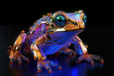 Close up of a frog. Generative AI. Illustration for banner, poster, cover, brochure or presentation.の素材