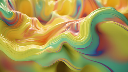 3D colorful paint background. Liquid artwork with flows and splashes. Mixed paints with gradient vivid colors. Generative AI. Illustration for banner, poster, cover, brochure or presentation.の素材