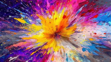 Colored powder explosion. Holi festival. Generative AI. Illustration for banner, poster, cover, brochure or presentation.の素材
