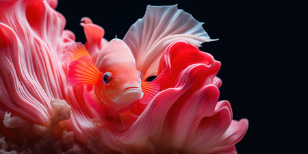 Pink exotic fish. Tropical fish swimming in the ocean. underwater scene. Generative AI. Illustration for poster, cover, card or presentation.の素材