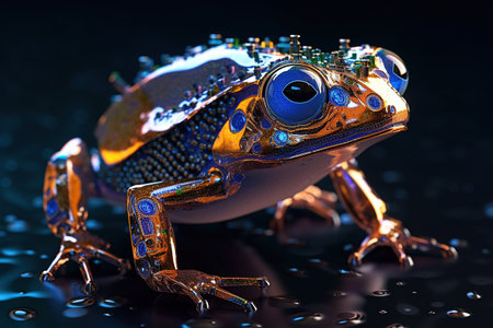 Close up of a frog. Generative AI. Illustration for banner, poster, cover, brochure or presentation.の素材