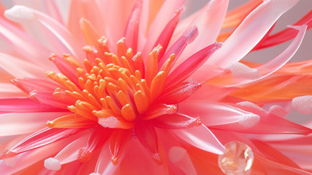 Chrysanthemum. Glass or plastic flower on dark background with beautiful LED light spectrum. Generative AI. Illustration for banner, poster, cover, brochure or presentation.の素材