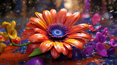Daisy. red flower. Generative AI. Illustration for banner, poster, cover, brochure or presentation.の素材