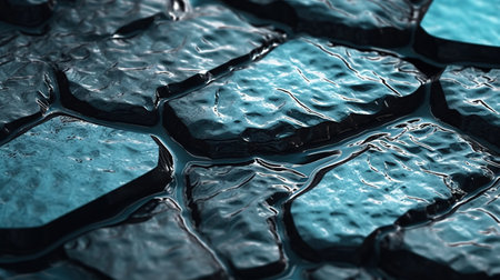 Wet stone paved road after rain. top view close up. Natural paving stone on road. Paving stone in old city. Generative AI. Illustration for brochure, cover, poster, presentation or banner.の素材