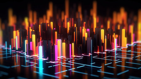 Futuristic smart city on circiut board cyberspace concept. Construction and city engineering background. Generative AI. Illustration for brochure, cover, poster, presentation or banner.の素材
