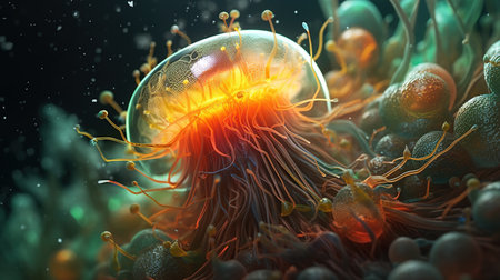 Jellyfish floating in the sea. Generative AI. Illustration for brochure, cover, poster, presentation or banner.の素材