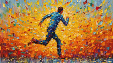 running man. Design for sport. Emblem for marathon and jogging. Generative AI. Illustration for banner, poster, cover, brochure or presentation.の素材