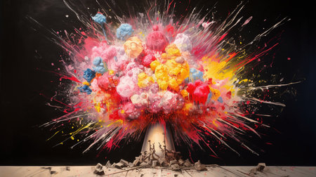 Colored powder explosion. Holi festival. Generative AI. Illustration for banner, poster, cover, brochure or presentation.の素材