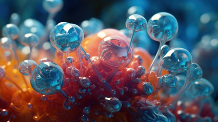 Fantastic abstract alien organic tissue. microbiology research. Generative AI. Illustration for banner, poster, cover, brochure or presentation.の素材