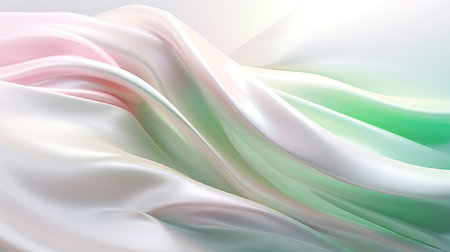 Fabric with pastel gradient. Wavy folds. Abstract elegant background for design. Delicate and elegant silk cloth. Generative AI. Illustration for banner, poster, cover, brochure or presentation.の素材