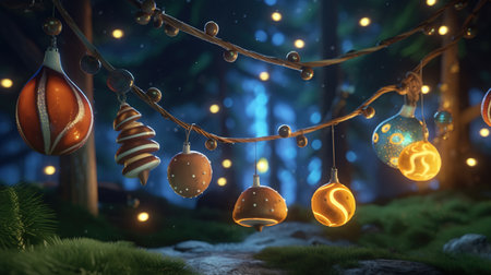 Realistic glowing garland for your design. christmas lights. X-mas, New Year or Birthday decor. party event decoration. Generative AI. Illustration for poster, cover, card or presentation.の素材