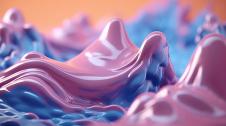 3D colorful paint background. Liquid artwork with flows and splashes. Mixed paints with gradient vivid colors. Generative AI. Illustration for banner, poster, cover, brochure or presentation.の素材