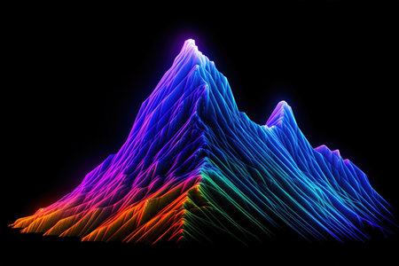 Futuristic mountain peak. Cyberspace concept. Generative AI. Illustration for banner, poster, cover, brochure or presentation.の素材