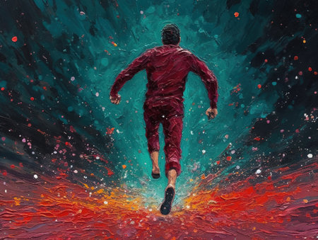 running man. Design for sport. Emblem for marathon and jogging. Generative AI. Illustration for banner, poster, cover, brochure or presentation.の素材