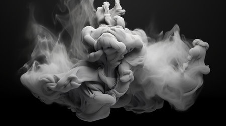 Gray smoke on a black background. Generative AI. Illustration for banner, poster, cover, postcard, brochure or presentation.の素材