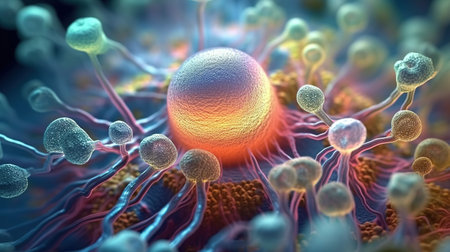 Fantastic abstract alien organic tissue. microbiology research. Generative AI. Illustration for banner, poster, cover, brochure or presentation.の素材