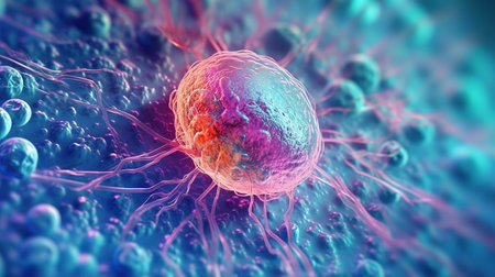Fantastic abstract alien organic tissue. microbiology research. Generative AI. Illustration for banner, poster, cover, brochure or presentation.の素材