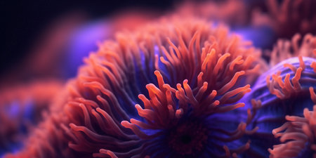Wonderful aquatic life in ocean seabed. anemones. Coral reef design. Generative AI. Illustration for banner, poster, cover, brochure or presentation.の素材