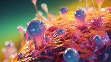 Fantastic abstract alien organic tissue. microbiology research. Generative AI. Illustration for banner, poster, cover, brochure or presentation.の素材