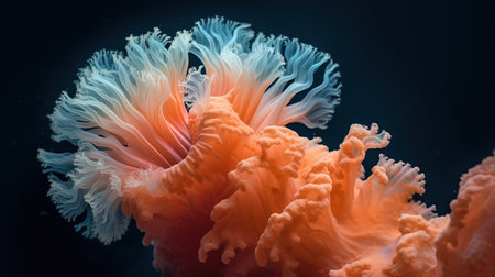 Wonderful aquatic life in ocean seabed. anemones. Coral reef design. Generative AI. Illustration for banner, poster, cover, brochure or presentation.の素材