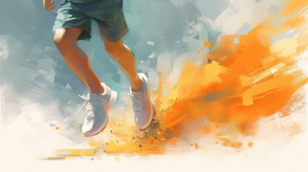 Close up of runner's legs. Marathon runner. people activity. Design for sport. Generative AI. Illustration for brochure, cover, poster, presentation or banner.の素材