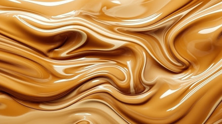 Liquid sweet melted caramel. Wavy abstract background. Peanut butter. Generative AI. Illustration for banner, poster, cover, brochure or presentation.の素材