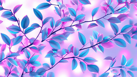 Fluorescent light of futuristic leaves. Plant element for design. floral pattern. Generative AI. Illustration for cover, card, postcard, brochure, advertising or presentation.の素材