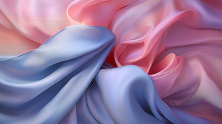 Fabric with pastel gradient. Wavy folds. Abstract elegant background for design. Delicate and elegant silk cloth. Generative AI. Illustration for banner, poster, cover, brochure or presentation.の素材