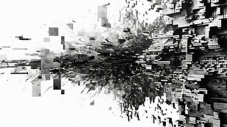Contemporary abstract geometric art of buildings. Black and white graphic. town. Generative AI. Illustration for banner, poster, cover, brochure or presentation.の素材