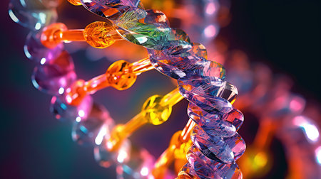 Molecular structure of DNA. Concept of genetics, science and medicine. Design of genetic information. Generative AI for banner, poster, cover, brochure or presentation.の素材