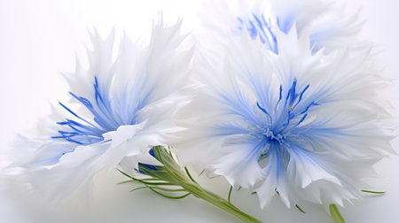 Closeup of beautiful blue flower of cornflower. summer flowers. Floral abstract background. Generative AI. Illustration for banner, poster, cover, brochure or presentation.の素材