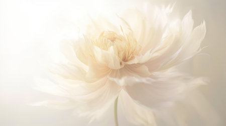 Blooming fluffy peony flower closeup on elegant minimal pastel color background. Generative AI. Illustration for banner, poster, cover, brochure or presentation.の素材