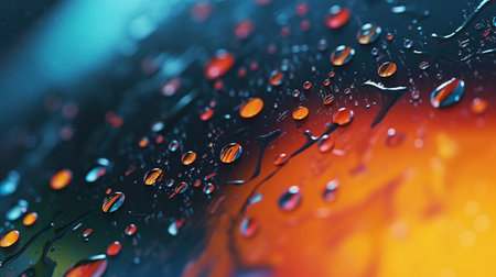 Realistic small water drops on the surface of something. rainy day. Generative AI. Illustration for banner, poster, cover, brochure or presentation.の素材