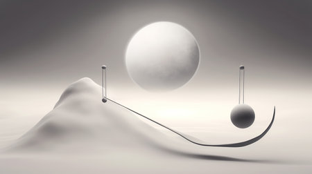 Geometric art installation with a spheres. Creative and playful space that stimulates productivity with colorful accents. Generative AI. Illustration for brochure, poster, presentation or banner.の素材