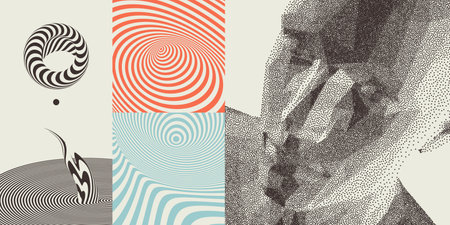 Abstract man head made from dots. cover design template. geometric pattern. 3D vector illustration...