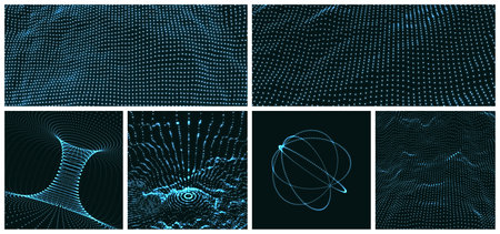 Sphere consisting of points. Abstract science or technology background. Concept about network space or worldwide communication technology. Tunnel. water waves. 3D glowing grid surface.のイラスト素材