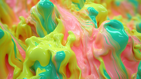 3D colorful paint background. Liquid artwork with flows and splashes. Mixed paints with gradient vivid colors. Generative AI. Illustration for banner, poster, cover, brochure or presentation.の素材