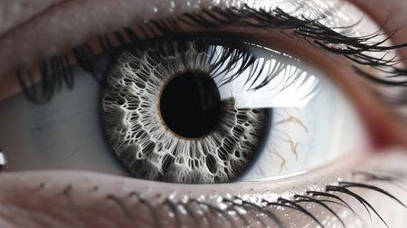 Close up human eye. vision. I see the future. Generative AI. Illustration for banner, poster, cover, brochure or presentation.の素材