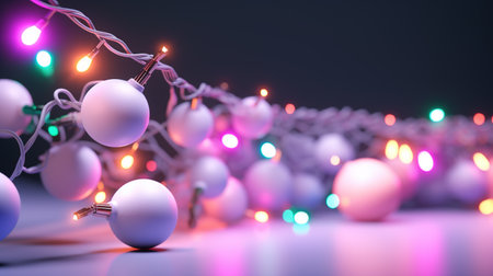 Realistic glowing garland for your design. christmas lights. X-mas, New Year or Birthday decor. party event decoration. Generative AI. Illustration for poster, cover, card or presentation.の素材