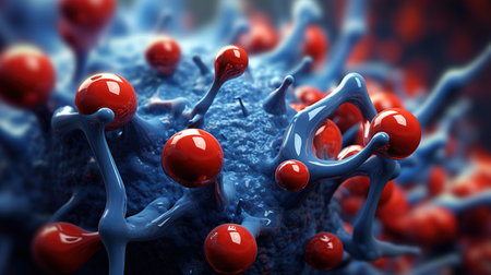 Fantastic abstract alien organic tissue. microbiology research. Generative AI. Illustration for banner, poster, cover, brochure or presentation.の素材