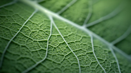 Texture of a green leaf close-up. Beautiful nature backdrop. Generative AI. Illustration for brochure, poster, cover, presentation or banner.の素材
