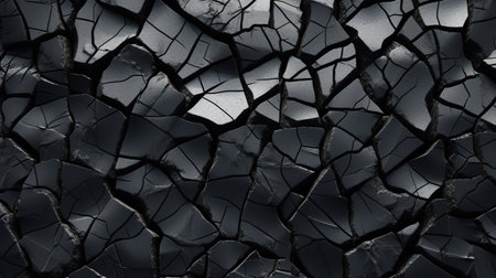 Abstract cracked surface. Black rock background. Dark stone texture. Distrusted backdrop. Top view. Generative AI. Illustration for cover, brochure, presentation, print ads, packaging design templateの素材