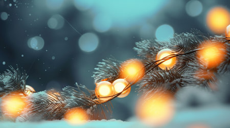 Realistic glowing garland for your design. Christmas lights. X-mas, New Year or Birthday decor. Party event decoration. Generative AI. Illustration for poster, cover, card or presentation.の素材