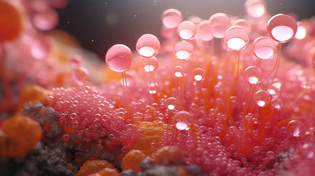 Fantastic abstract alien organic tissue. Microbiology research. Generative AI. Illustration for banner, poster, cover, brochure or presentation.の素材