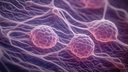 Microscopic cells. Tissue under the microscope. Scientific medical concept. Genetic mutations at cancer disease. Generative AI. Illustration for banner, poster, cover, brochure or presentation.の素材