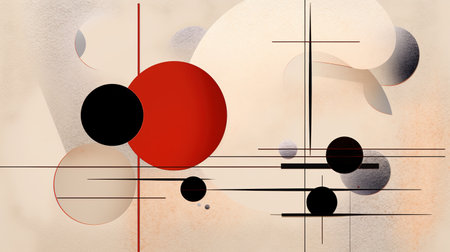Abstract background with circles and lines. Minimal geometric compositions. Generative AI. Illustration for brochure, poster, cover, presentation or banner.の素材