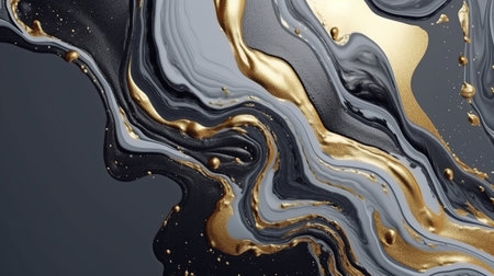 Marble background with glowing golden veins. Tender and dreamy design. Generative AI. Illustration for banner, poster, cover, brochure, presentation, print ads or packaging design template.の素材